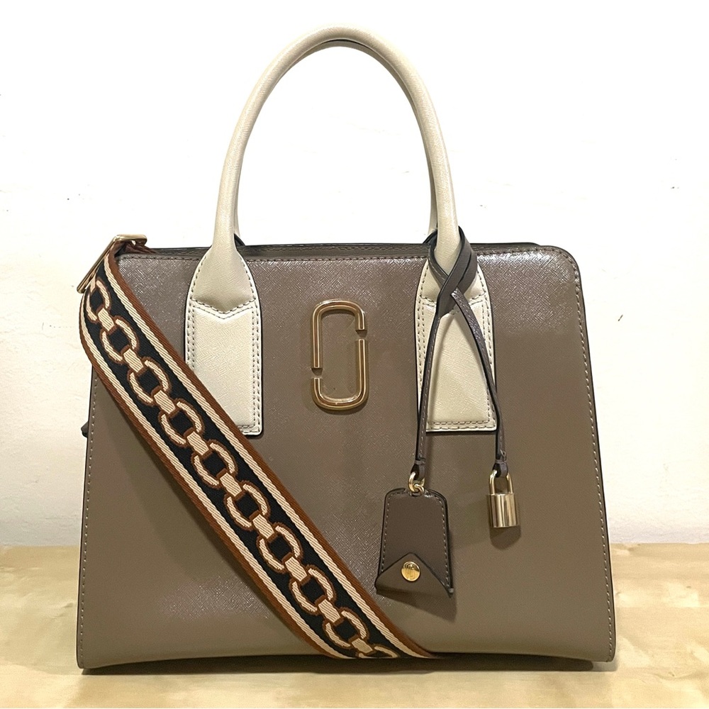 MARC JACOBS BIG SHOT Large Color Block Saffiano Leather Satchel French Gray